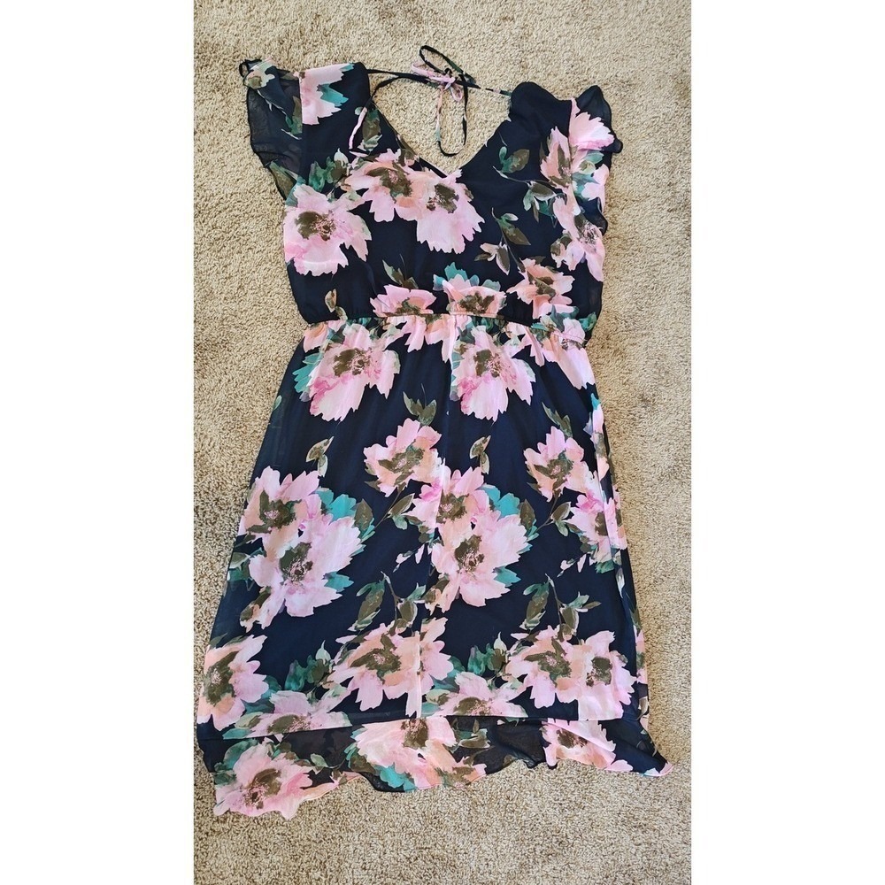 Emma & Michele Floral Chiffon High Low Dress 3X Navy Pink Used‎ Cottagecore - Picture 15 of 16